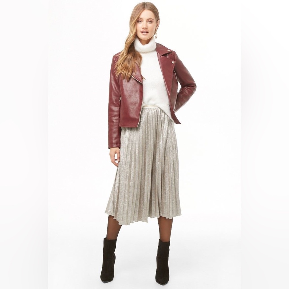 Silver Metallic Pleated Skirt